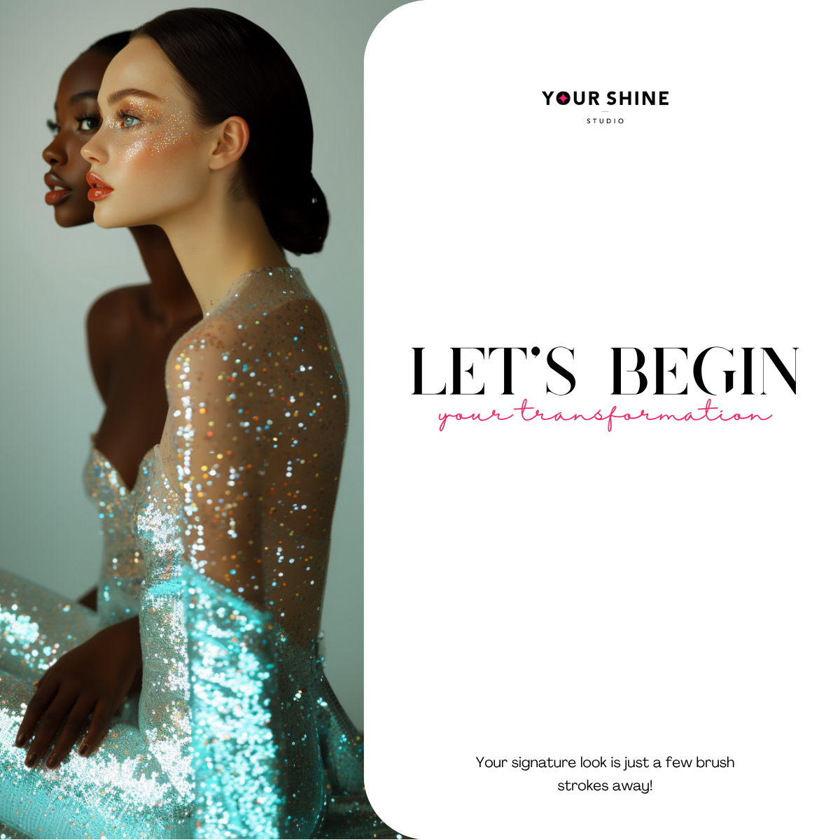 Personalized beauty transformation banner with diverse models, digital makeover visual branding